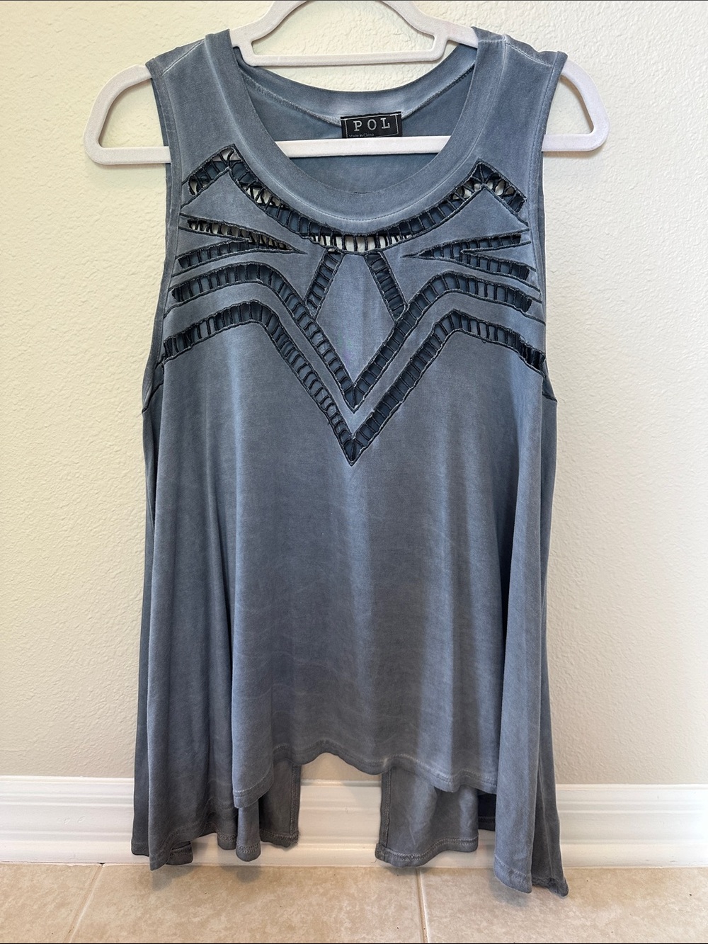 POL Washed Slate Blue Tank Top with Cutout Detail